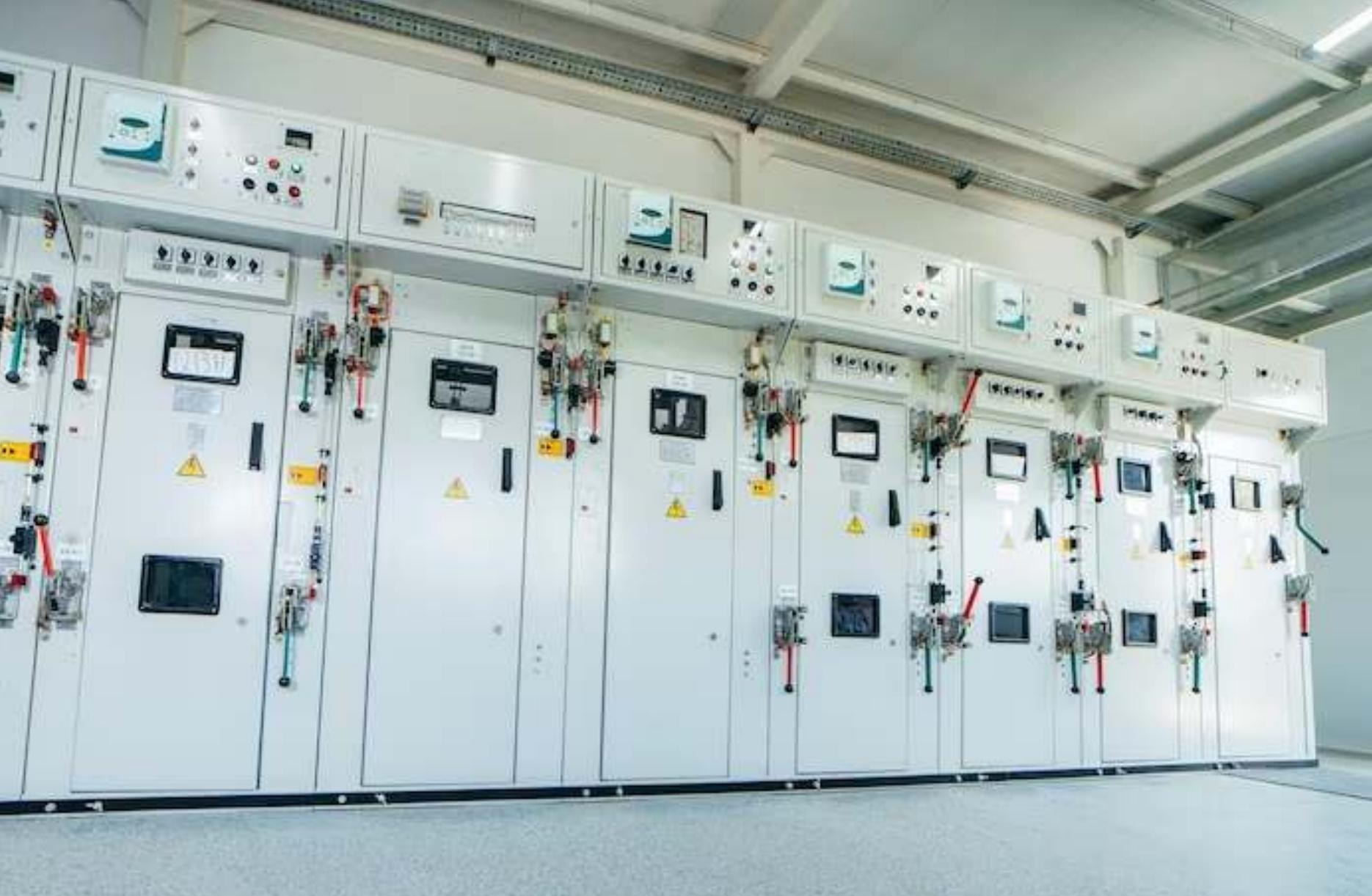 Electrical switchgear and distribution panels in a plant room